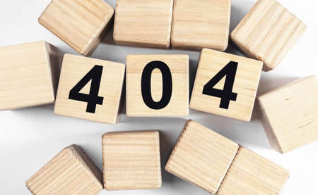 404 error inscription on wooden cubes, top view.
