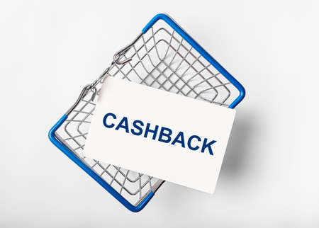Cashback word on white paper in shopping basket.の写真素材