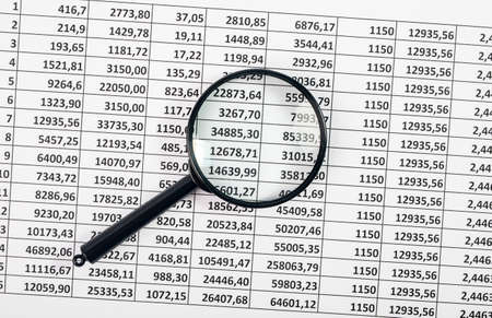 Flat lay of documents for accounting report of cash flow and penの写真素材