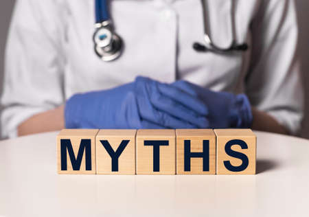 Medical myths concept. Inscription, word about fakes and misinformation about health.の写真素材