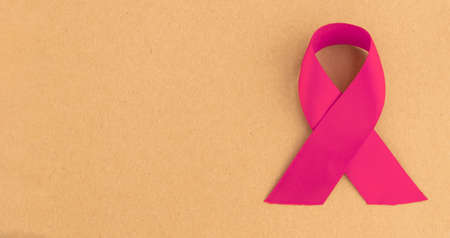 Pink ribbon for breast cancer awareness. banner with copy space.の写真素材