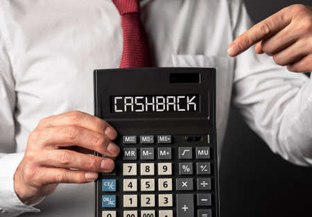 Cashback word on calculator. Cash back text.の写真素材