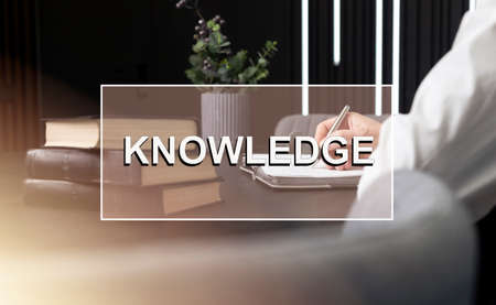 Knowledge word on business photo with books.