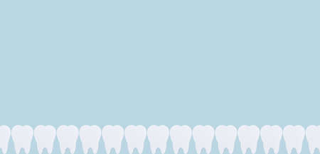 Banner with teeth border on blue background. Oral hygiene, dental care and stomatology concept....