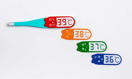 Contact thermometer model. Body temperature checking to detect illness, tool for health care...