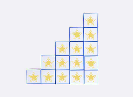Stairs from cubes with stars from five to one. Rating of service quality, application, film, book,...