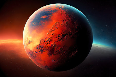 Red Mars planet, sphere in universe. AI generativeの素材