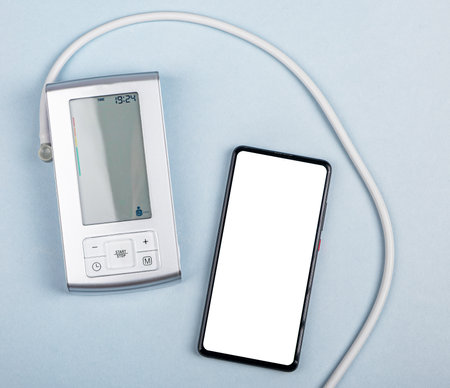 Mobile phone screen mockup for medical health app for blood pressure measurement and analysis