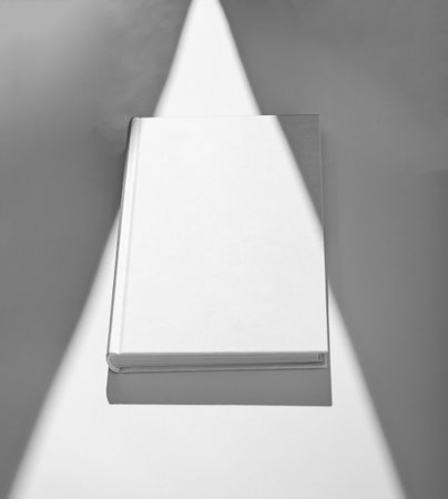 Hardcover Book Mockup in sun light beam. Blank Canvas Cover