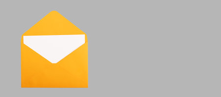 Blank card, postcard mockup in open envelope. Banner background, space for text.の写真素材