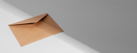 Kraft brown envelope, paper letter. Banner background, copy space.