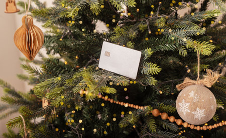 Bank debit card mockup for Christmas holiday sale, shopping.の写真素材