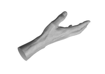 Reaching, catching, stretching and touching. hand sign isolated on white background.