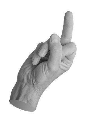 Rude gesture, middle finger sign isolated on white background.の写真素材