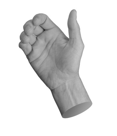 Hand gesture, sign for holding invisible object, product, isolated on white background.の写真素材