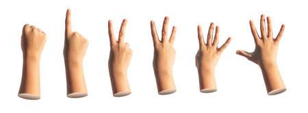 Kids hand counting fingers. zero, one, two, three, four, five, numbers isolated. Gestures set on...