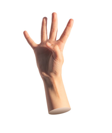 Four, hand gesture, kids sign. isolated on white background...の写真素材