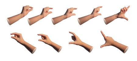 Kids hand gestures, signs set, showing size from big to small, measuring, isolated on white background.の写真素材