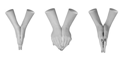 Hands together, sign, gesture with two arms, isolated on white background, set.の写真素材