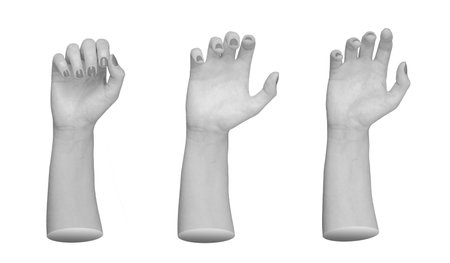 Hand gestures, sign for holding, grabbing, grasping invisible object, product, isolated on white background.の写真素材