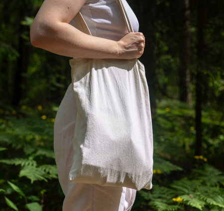 Canvas tote bag mockup, eco friendly design with cotton fabric and reusable material. Blank template...