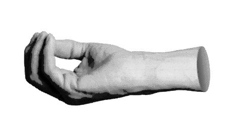 Hand reaching out, palm holding, showing something, gesture. Halftone style vector isolated on white background.のイラスト素材