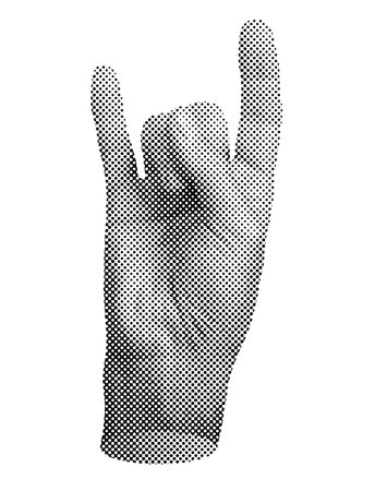 Rock fingers, horns, hand gesture. Halftone style vector isolated on white background.のイラスト素材