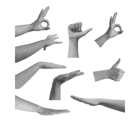 Hand making a thumb up gesture, symbolizing positivity, isolated in retro halftone dot style. Vintage 1990s inspired design with grunge texture, perfect for nostalgic or trendyのイラスト素材