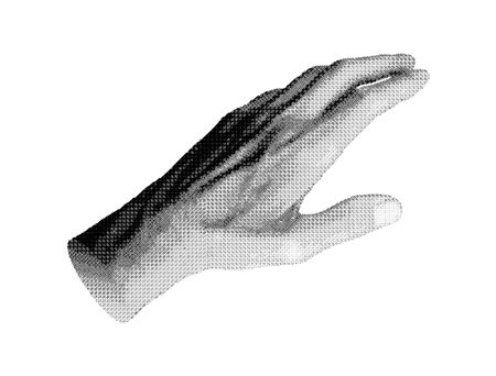 Hand reaching out, outstretching to take, catch something invisible, icon gesture isolated on white background. Halftone dotted retro style vectorのイラスト素材