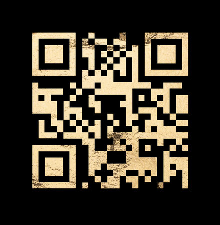 QR code with golden foil design. Elegant square pattern for digital payment, scan, tag, label, link,...