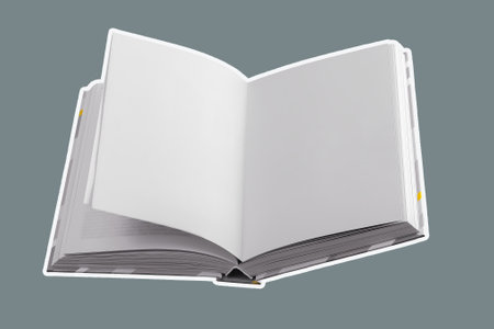 Open book with blank pages, symbolizing the vast potential for learning and knowledge. Perfect for education, literature, and abstract concepts. Ideal for study, reading, and seminars. Isolated onの写真素材