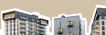 multistorey condo buildings with modern facade and balconies. Contemporary urban architecture...