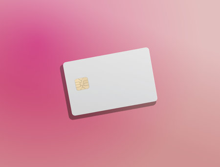 Bank card mock up. Blank plastic cards with gradient design and chip detail, flying and lying in bright pastel light with blur and shadow. Modern financial promotion background.の写真素材