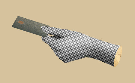 Card in hand. Person holding electronic bank card for secure payment, making purchase in retail, shopping, or business. Money, salary, income, and expense management, finance, and banking tools.の写真素材