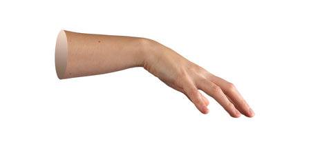 Hand of female in horizontal extended posture with bent wrist, delicate side view gesture of gentle...