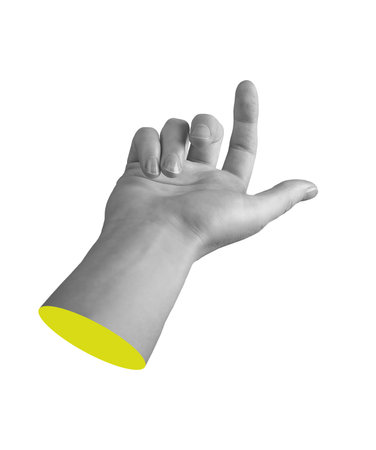 Female hand in a graceful upward gesture with the index finger extended and other fingers naturally...