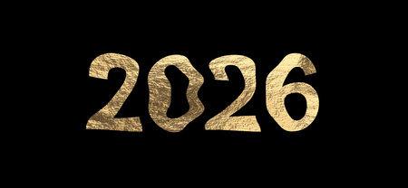 2026 new year celebration background. Golden metallic numbers with pearlescent glow, shiny light...