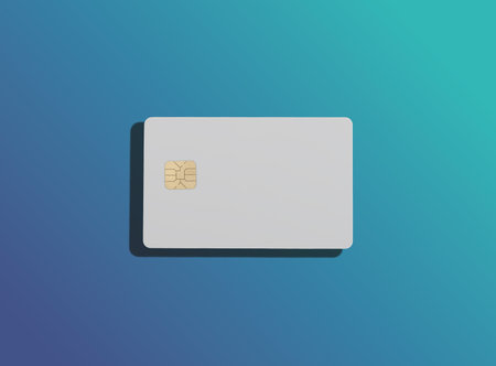 Bank card mockup. Modern minimalistic credit and debit plastic card with chip, symbolizing digital payment, cashless transaction, financial security, and stylish commerce concept on clean gradientの写真素材