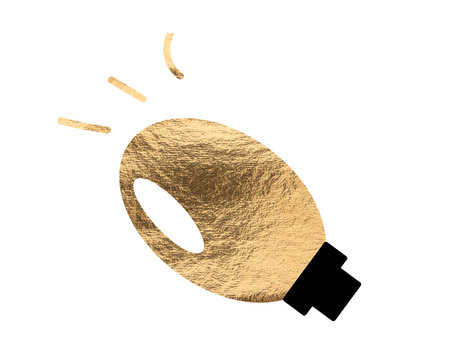 Golden lamp. Elegant vintage metal light with warm glow and brass shine, stylish decorative object symbolizing luxury and modern interior design, minimalist illumination concept, isolated on whiteの写真素材