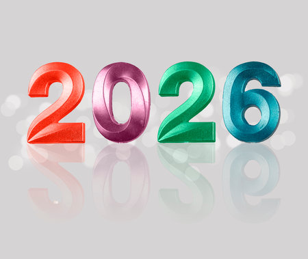 2026 celebration concept. Bright shiny number with colourful light, elegant festive design...