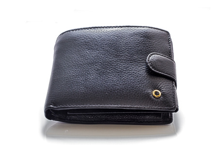 beautiful black leather men purse on a white background.