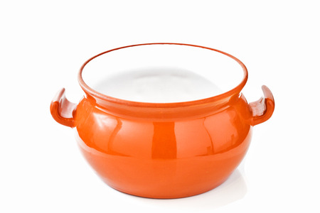 Vintage ceramic pot isolated on white backgroundの写真素材