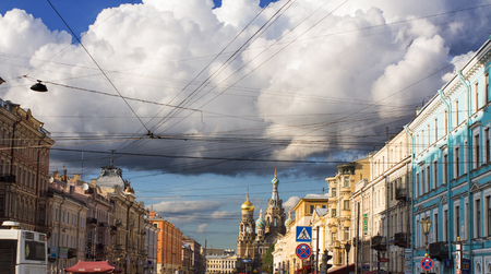 St.Petersburg , Russia - august 17 . 2014: Beautiful view of a street in St. Petersburg, overlooking the Church of the Savior on Spilled Blood. summerのeditorial素材