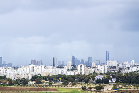 Tel Aviv and  Ramat Gan Skyline during a thunderstorm  - Panoramic shotのeditorial素材