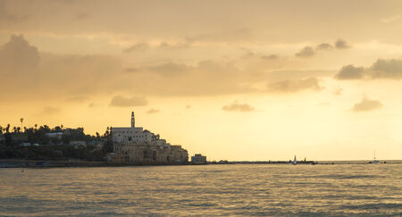 Beautiful photos of the evening Jaffa from the sea. Israelの写真素材
