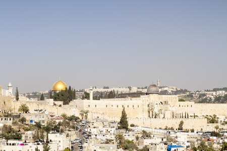 Southern Wall of Temple Mount  in Jerusalem. Dome of the Al-Aqsa Mosque . Israel .