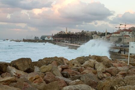 Beautiful photos of the evening Jaffa from the sea. Israelの写真素材