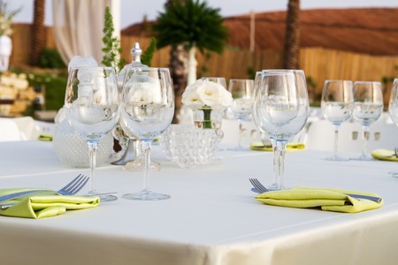 Table set for wedding or another catered event dinner .の写真素材
