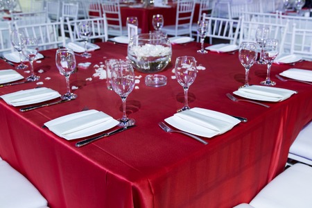 Table set for wedding or another catered event dinner .の写真素材