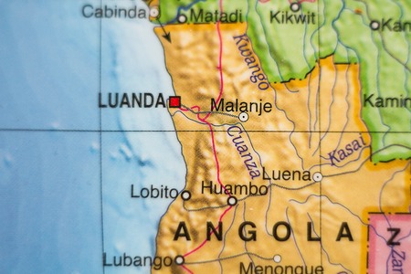 Photo of a map of Republic of Angola and the capital Luanda .の写真素材